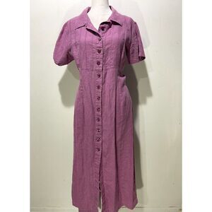 Tribeca Studio Linen shirt dress summer vacation resort purple casual women 8P